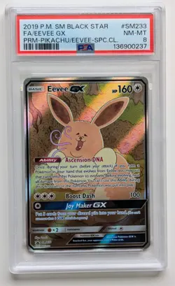 2019 POKEMON SM BLACK STAR PROMO #SM233 FULL ART/EEVEE GX PSA 8 - Image 1