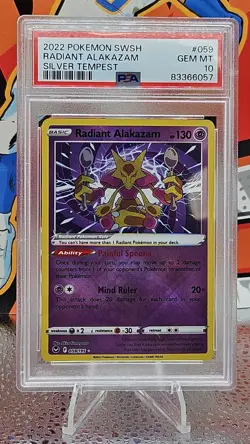 Radiant Alakazam 059/195 Silver Tempest Pokemon PSA 10 - Image 1