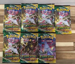 Nintendo Pokemon TCG Sword Shield Evolving Skies Booster Pack Lot of 7, Sealed - Image 1