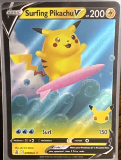 Pokemon Celebrations 25th Anniversary Surfing Pikachu V 008/025 NM/M - Image 1