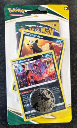 Pokemon Evolving Skies 2021 Blister Pack Houndoom & Houndour w/ Coin Sealed - Image 1