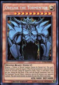 Obelisk the Tormentor CT13-EN002 Secret Rare 2016 Mega-Tins Yu-Gi-Oh Near Mint - Image 1