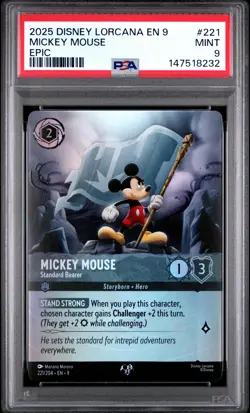 2025 DISNEY LORCANA EN 9-FABLED EPIC #221 MICKEY MOUSE - STANDARD BEARER PSA 9 - Image 1
