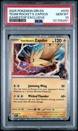 2025 POKEMON DRI EN-DESTINED RIVALS #070 TEAM ROCKET'S ZAPDOS PSA 10 - Image 1