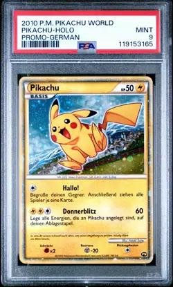 2010 POKEMON PIKACHU WORLD PROMO GERMAN PIKACHU-HOLO PSA 9 - Image 1