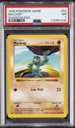 1999 POKEMON GAME SHADOWLESS #52 MACHOP PSA 7 - Image 1