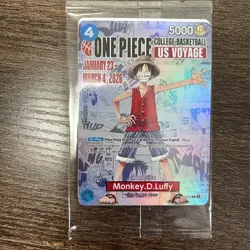 One Piece Monkey D. Luffy US College Basketball Promo Card Voyage P-055 Sealed - Image 1