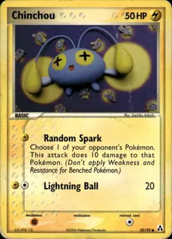 Chinchou Common Legend Maker 50/92 Lightning Normal Pokemon Card - Image 1