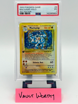 👊 1999 POKEMON BASE SET 1ST EDITION #8 MACHAMP HOLO RARE WOTC CARD - PSA 1 👊 - Image 1