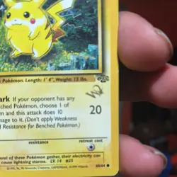 Pikachu Pokemon Card #60/64 Jungle First Edition 1999 Gold "W" Wizards - Image 2