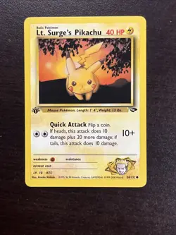 2000 Pokemon Gym Challenge Lt. Surge’s Pikachu 1st Edition 84/132 Free Shipping - Image 1