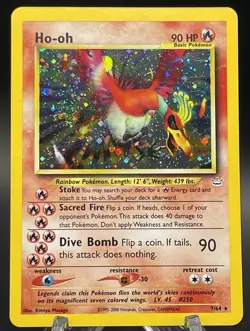 HO-OH 2001 Pokemon NEO REVELATION #7/64 DOUBLE HOLO ERROR RARE SWIRL - Image 1