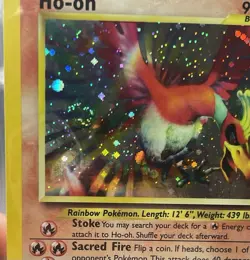HO-OH 2001 Pokemon NEO REVELATION #7/64 DOUBLE HOLO ERROR RARE SWIRL - Image 3