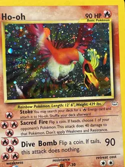 HO-OH 2001 Pokemon NEO REVELATION #7/64 DOUBLE HOLO ERROR RARE SWIRL - Image 4