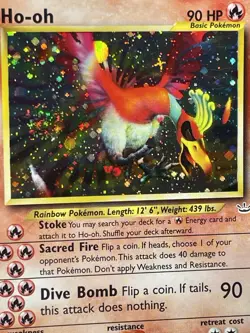 HO-OH 2001 Pokemon NEO REVELATION #7/64 DOUBLE HOLO ERROR RARE SWIRL - Image 5