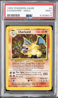 1999 POKEMON BASE SET UNLIMITED #4 CHARIZARD-HOLO PSA 9 - Image 1