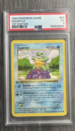 Pokemon TCG Squirtle 63/102 Base Set 1st Edition Shadowless PSA 5 - Image 1