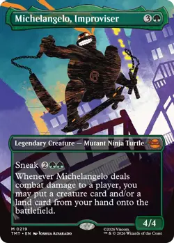 NM-Mint, English MTG Foil Michelangelo, Improviser - Foil - Borderless Teenage M - Image 1