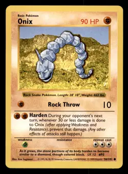 Onix 56/102 Common Base Set Shadowless Pokemon Unlimited Near Mint - Image 1