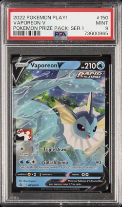 2022-2023 POKEMON PLAY! POKEMON PRIZE PACK #150 VAPOREON V PSA 9 - Image 1