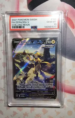 2021 Pokemon Sword & Shield Chilling Reign Zeraora V Full Art #166 PSA 10 - Image 1
