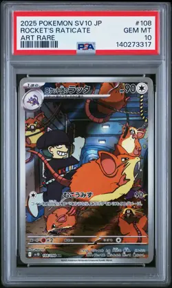Team Rocket's Raticate 108/098 Art Rare Pokemon Japanese PSA 10 - Image 1