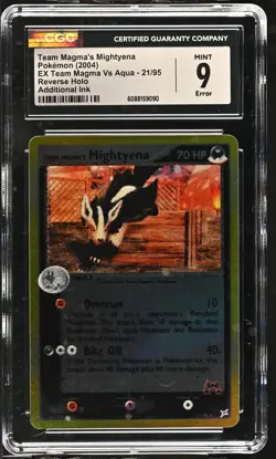 CGC 9 Team Magma's Mightyena EX Vs Aqua 21/95 Reverse Holo Ink ERROR Pokemon - Image 1