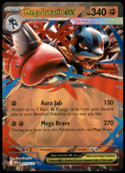 Mega Lucario ex 077/132 ME01: Mega Evolution Double Rare Holo NM Pokemon TCG - Image 1