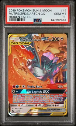 Moltres & Zapdos & Articuno GX 44 2019 Pokemon Sun & Moon Hidden Fates PSA 10 - Image 1