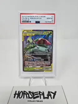 2019 POKEMON SUN & MOON TEAM UP #1 CELEBI & VENUSAUR GX PSA 10 - Image 1