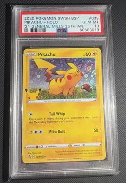 Pokemon Cards TCG Pikachu 2021 General Mills 25th Anniversary Promo Holo PSA 10 - Image 1