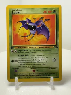 💥 Zubat 57/62 1st Edition Stamp Fossil Rare Non Holo Foil Pokemon Card 1999 - Image 1