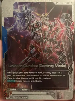 Unicorn Gundam (Destroy Mode) - SP Legend Rare Plus Gundam Card GD01-002 LR+ - Image 1