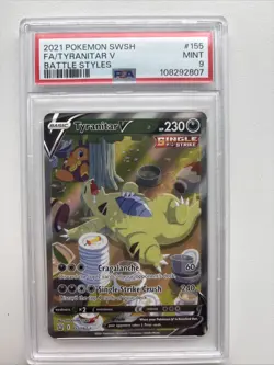2021 Pokemon SWSH Battle Styles Tyranitar V Alt Art 155/163 PSA 9 MINT - Image 1