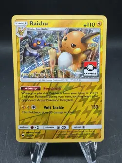 SM Burning Shadows Raichu 1st Place Reverse Holo Pokemon League Challenge Promo - Image 1