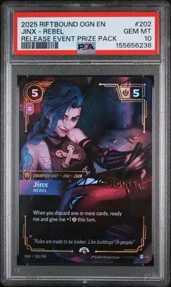 PSA 10 Riftbound Jinx Rebel Organized Play Promotional Card 202/298 - Image 1