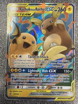 Pokemon TCG Unified Minds Raichu & Alolan Raichu GX 54/236 Tag Team - Image 1