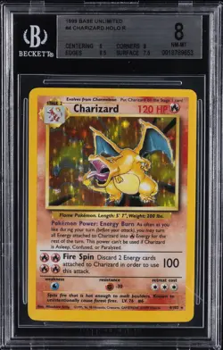 1999 POKEMON BASE SET UNLIMITED #4 CHARIZARD-HOLO BGS 8 - Image 1