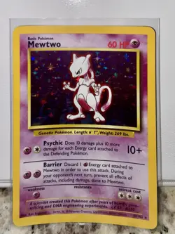 Pokemon MEWTWO Holo 10/102 Base Set Unlimited 1999 WOTC Vintage TCG Card - Image 1