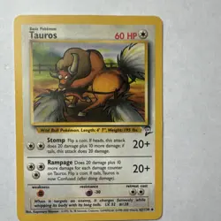 Nintendo Pokemon Tauros Base Set 2 62/130 Uncommon 60 HP 1999 TCG - Image 3