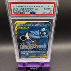 Blastoise & Piplup GX Pokemon Cosmic Eclipse Tag Team 214/236 Full Art PSA 10 - Image 1