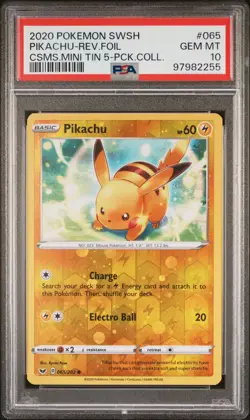 2020 POKEMON SWORD & SHIELD #065 PIKACHU-REVERSE FOIL PSA 10 - Image 1