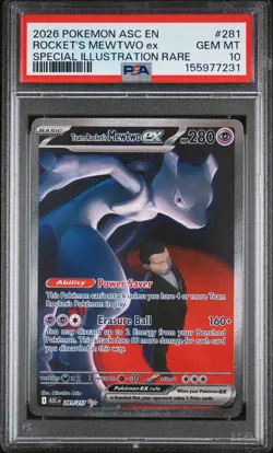 2026 POKEMON ASC EN-ASCENDED HEROES #281 TEAM ROCKET'S MEWTWO EX PSA 10 - Image 1