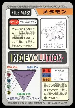 Ditto No. 132 1997 Bandai Carddass Series 3-4 Pokemon Japanese - Image 2