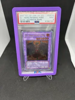 Yugioh Evil Hero Inferno Wing Ultimate Rare 1st Edition PSA 9 MINT GLAS-EN038 - Image 1