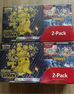 Pokemon Surging Sparks ETB + Booster Bundle COSTCO 2-PACK SEALED - LOT OF 4!! - Image 1