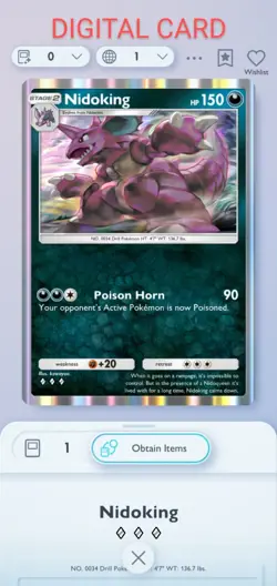 Pokemon Pocket Mobile Game Genetic Apex Set Nidoking ◇◇◇ Rare Digital Trade Card - Image 1