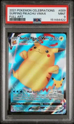 2021 Pokemon Celebrations Full Art #009 Surfing Pikachu VMax PSA 9 MINT - Image 1