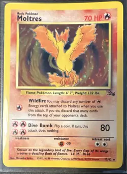 Moltres 12/62 Fossil Holo Rare 1999 LP/NM Pokemon Card Unlimited WOTC 70HP - Image 1