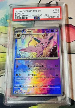 Espeon Master Ball Pattern 033/131 PSA MINT 9 Prismatic Evolutions Holo Pokemon - Image 1